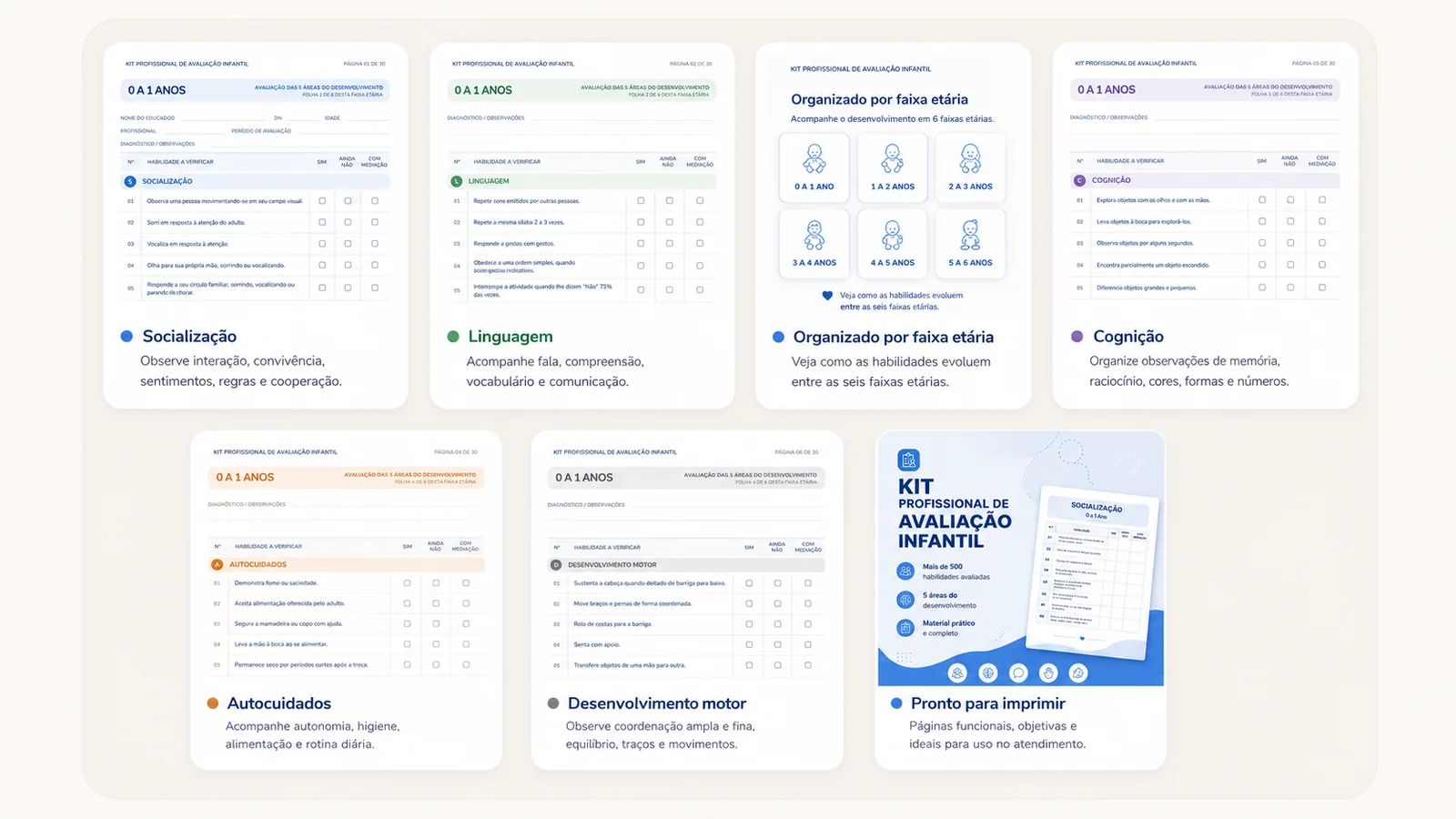 Demonstração visual das áreas e páginas internas do kit