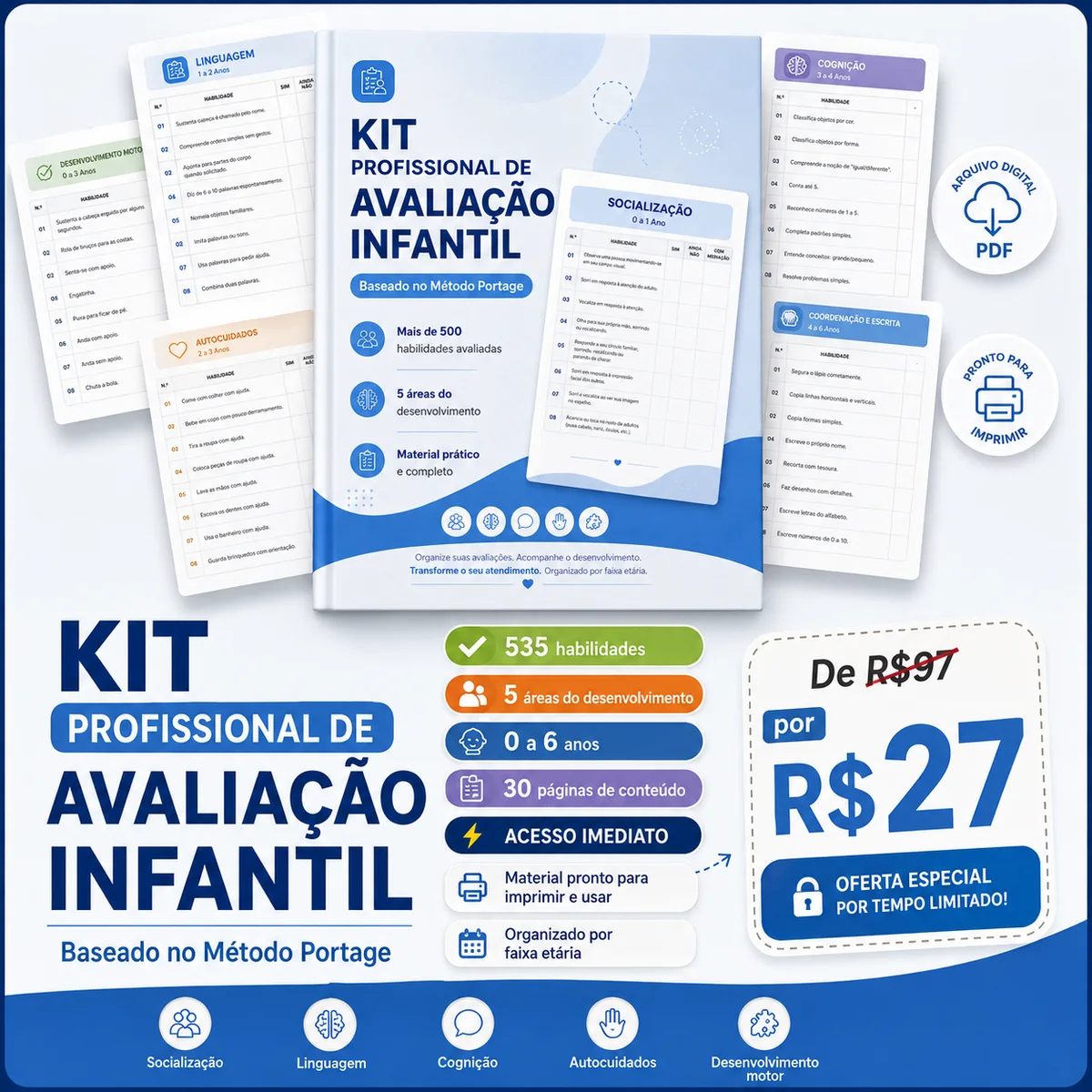 Oferta do Kit Profissional de Avaliação Infantil por R$27